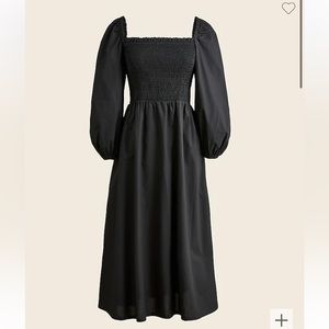 J. Crew womans black smocked Puff-Sleeve midi dress size 2XL